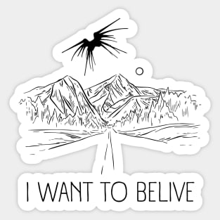 I Want to Belive - Shadow Ship Over a Road - White - Sci-Fi Sticker